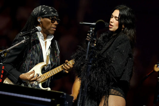 Dua Lipa collaborates with Nile Rodgers for a funky rendition of Chic's classic hit 'Le Freak' at Madison Square Garden.