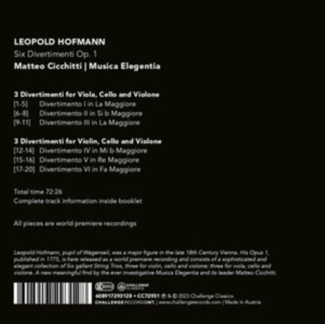 Leopold Hofmann: Six Divertimenti, Op. 1