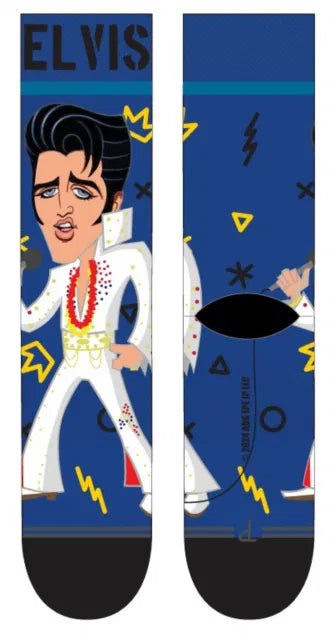 Elvis Cartoon Crew Blue Socks (One Size)