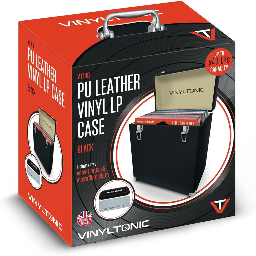 Vinyl Tonic Pu Leather LP Case Black (With Velvet Brush & Microfibre Cloth)