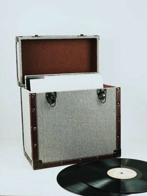 Lp Record Storage Carry Case Grey Fabric