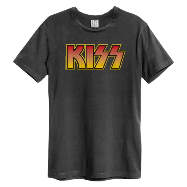 Kiss - Classic Logo Distressed Amplified X Large Vintage Charcoal T Shirt
