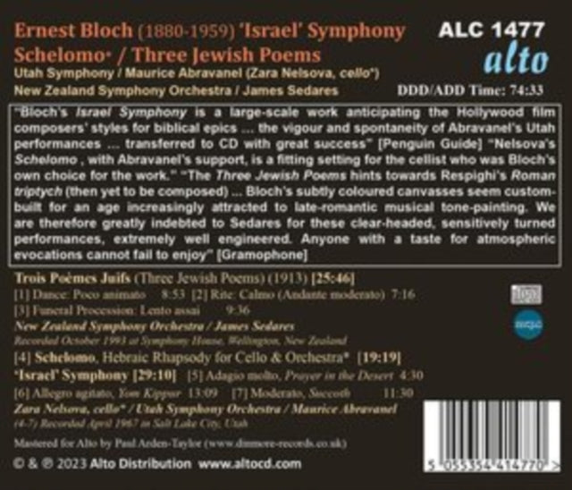 Ernest Bloch: Israel Symphony/Schelomo/Three Jewish Poems