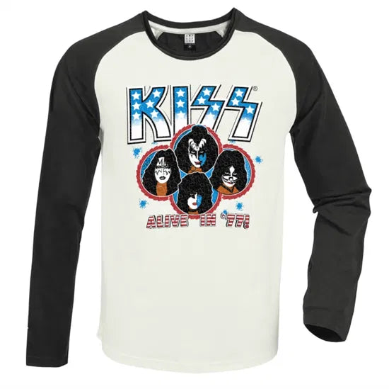 Kiss Alive In 77 Vintage White / Charcoal Small Baseball Jersey