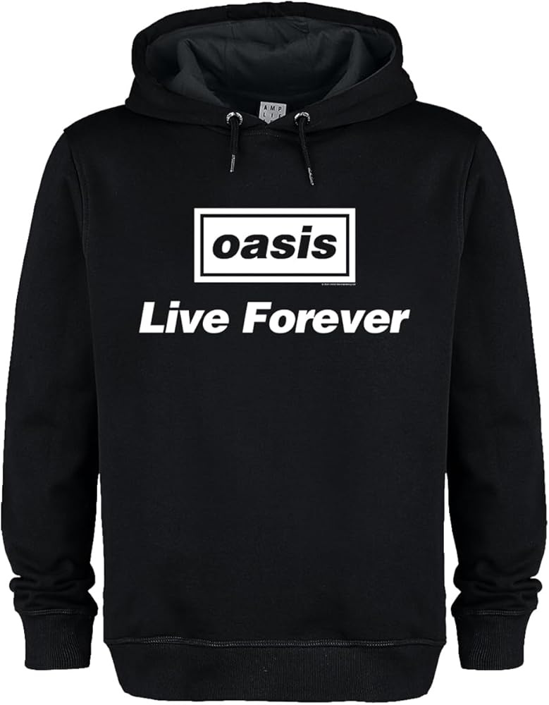 Oasis Live Forever Title Amplified Black XL Large Hoodie