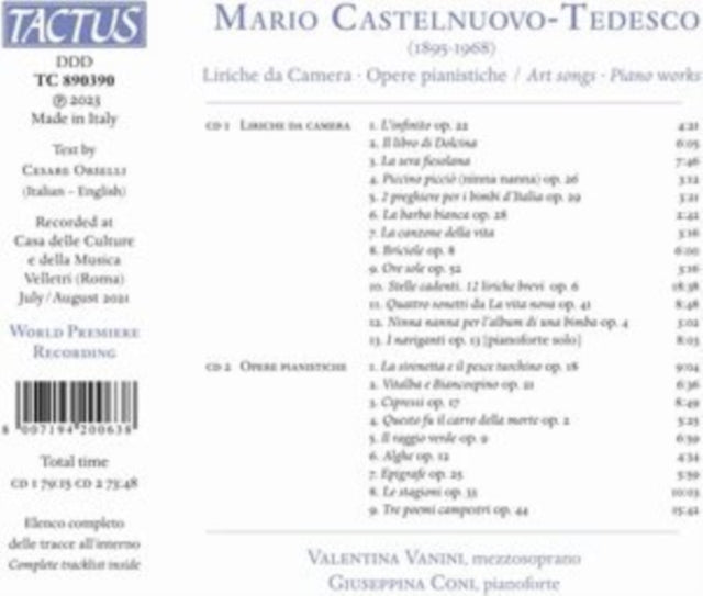 Mario Castelnuovo-Tedesco: Liriche Da Camera/Opere Pianistiche