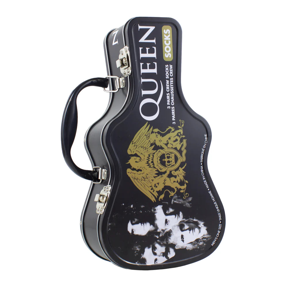 Queen Socks 3 Pack In Guitar Tin (One Size)