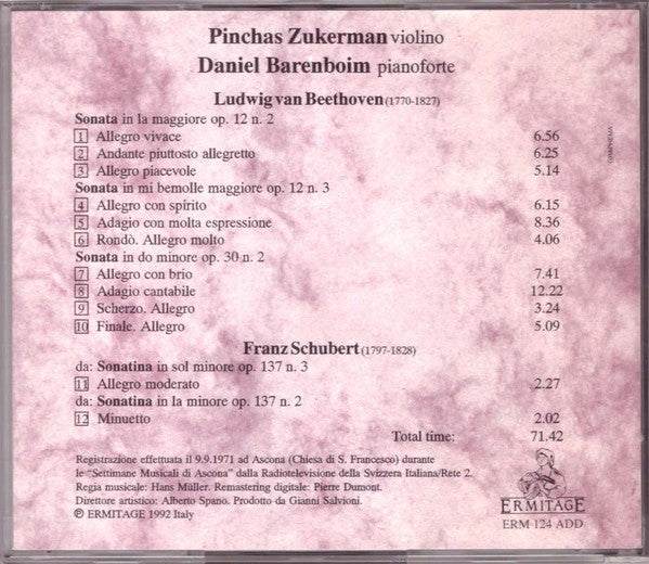 Pinchas Zukerman. Daniel Barenboim: Beethoven - Schubert