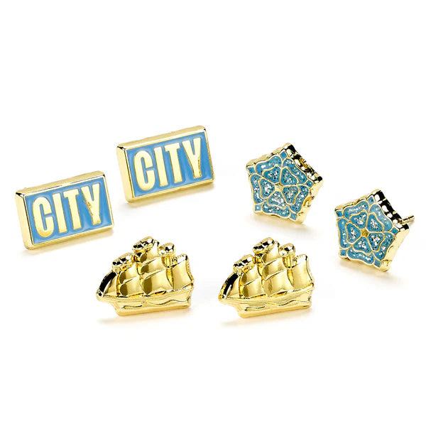 Manchester City Football Club Set Of Three Stud Earrings