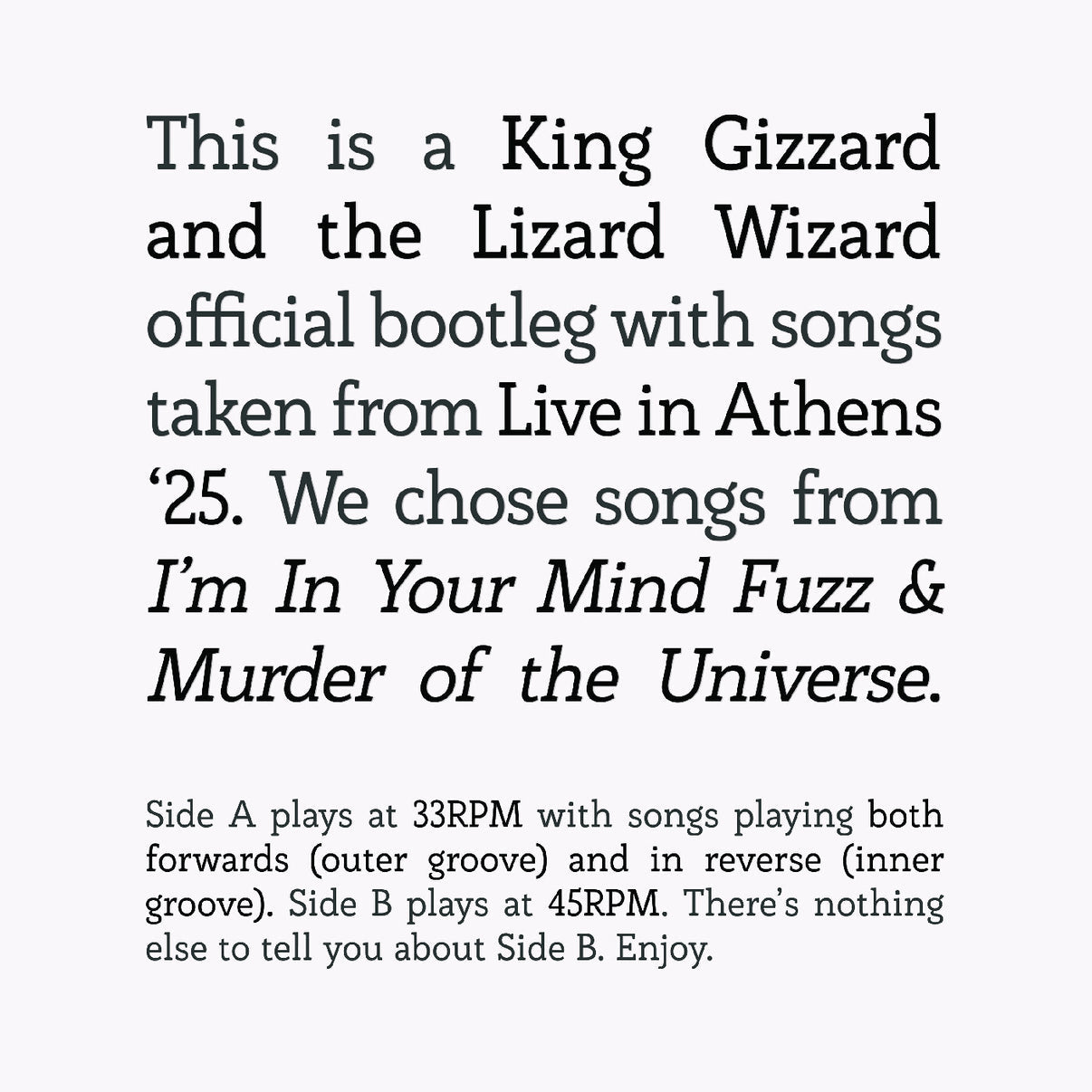 Songs from I'm in your mind fuzz & murder of the universe