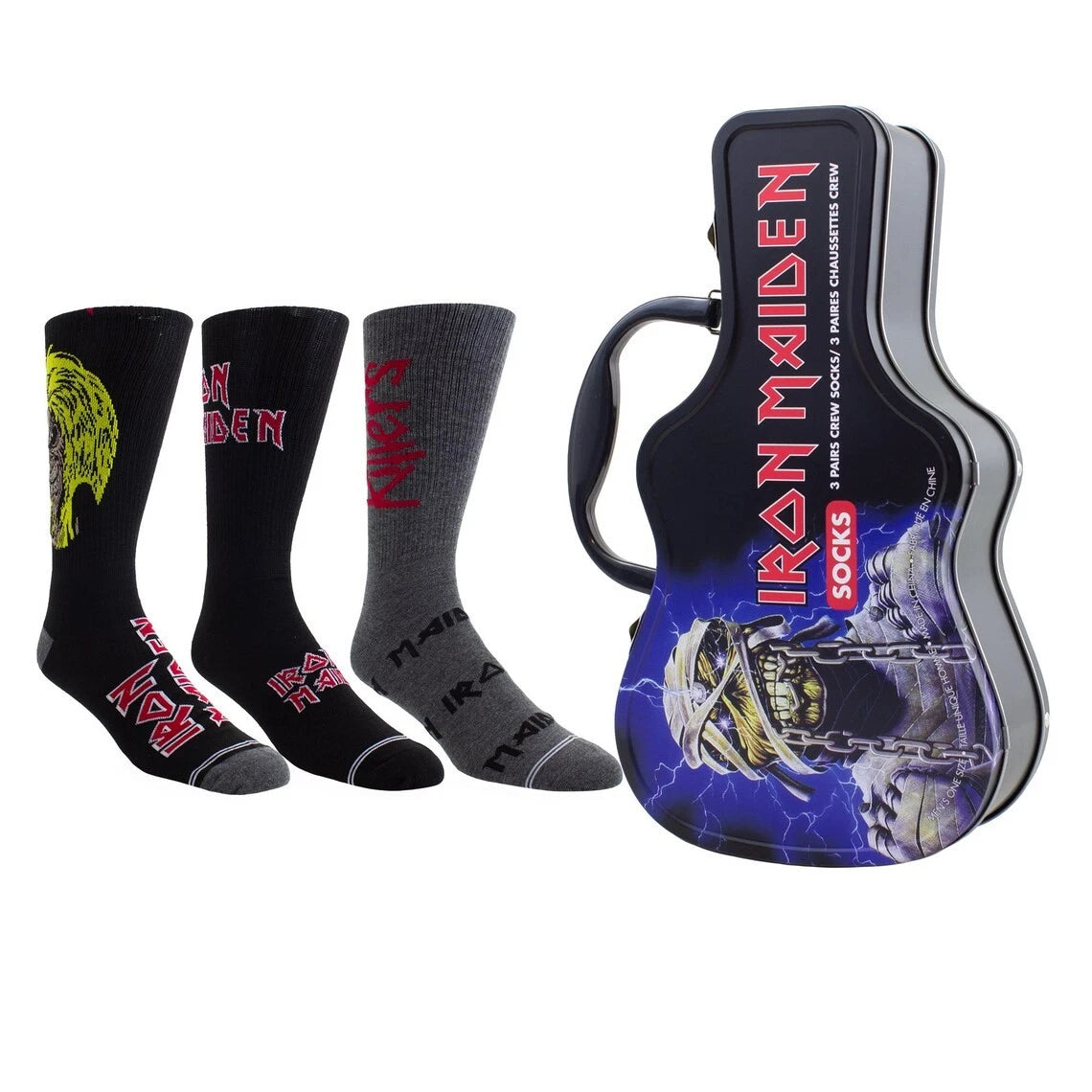 Iron Maiden Socks 3 Pack In Guitar Tin (One Size)