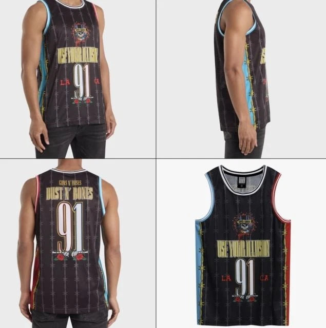 Gun N Roses Dust N Bones Black Basketball Jersey X- Small