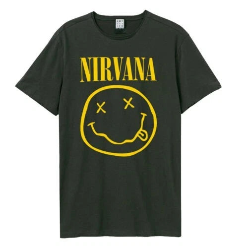 Nirvana Smiley Face Amplified Vintage Charcoal Small T Shirt