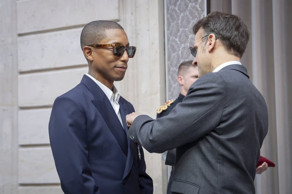 Pharrell Williams honoured with French knighthood by President Emmanuel Macron