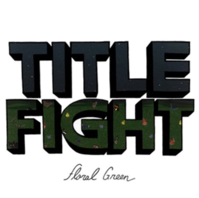 This image features the cover art for the album "Floral Green" by Title Fight. The artwork is minimalist, utilizing a bold, black text that spells out "TITLE FIGHT" and a vibrant green background that gives a sense of nature and perhaps symbolizes the album's theme.