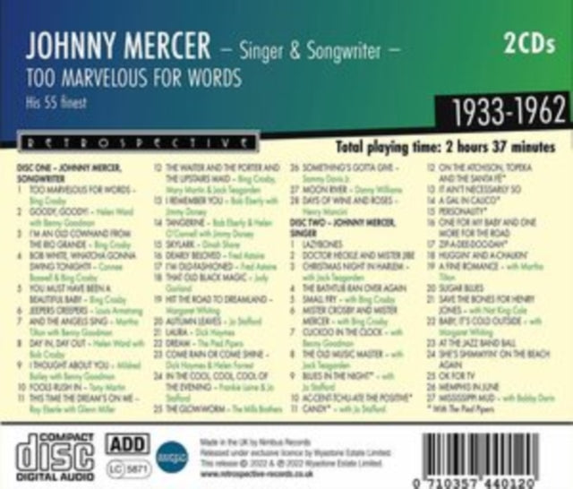 Johnny Mercer: Too Marvelous for Words