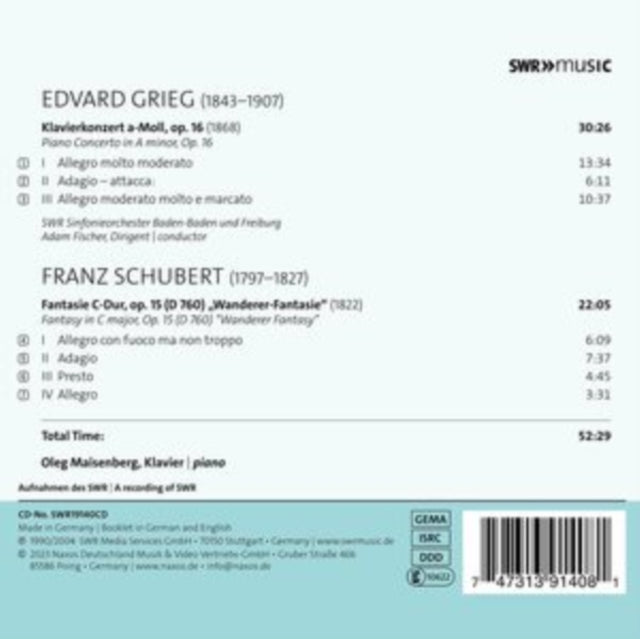 Grieg: Piano Concerto, Op. 16/Schubert: Wanderer Fantasy, Op. 15