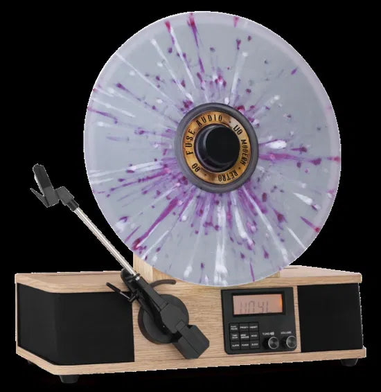 WRAP Vertical Record Player With Bluetooth IN/OUT. FM Radio. And Built-In Album Cover Holder