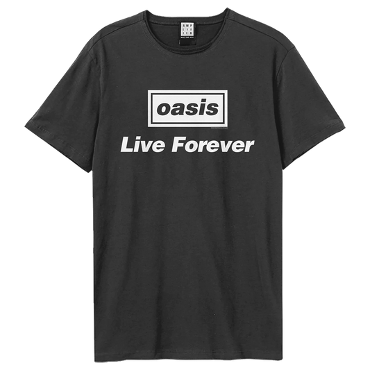 Oasis Live Forever Title Amplified Vintage Charcoal X Large T Shirt