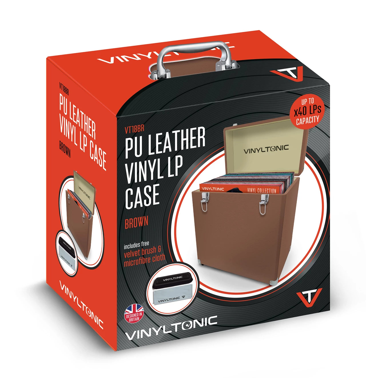 Vinyl Tonic Pu Leather LP Case Brown (With Velvet Brush & Microfibre Cloth)