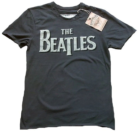 Beatles Logo Amplified Vintage Charcoal Large T Shirt
