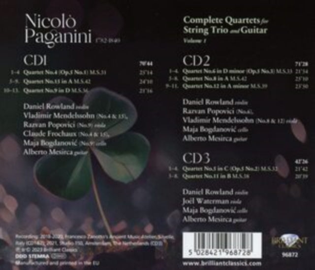 Paganini: Complete Quartets for String Trio and Guitar