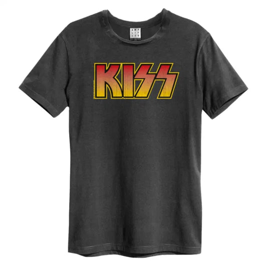 Kiss - Classic Logo Distressed Amplified X Large Vintage Charcoal T Shirt