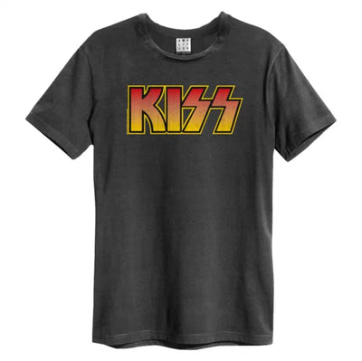 Kiss - Classic Logo Distressed Amplified Small Vintage Charcoal T Shirt
