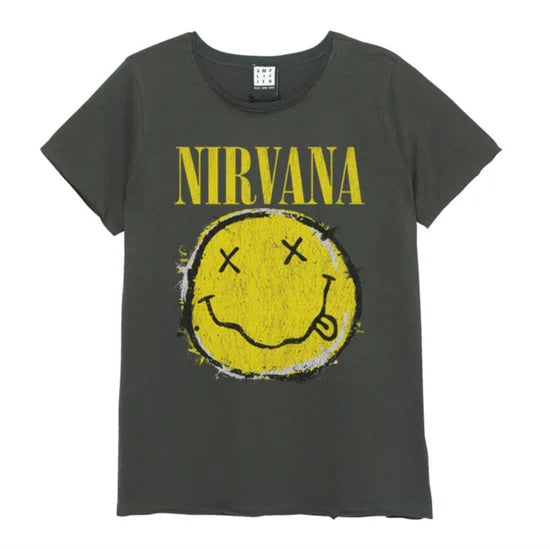 Nirvana Worn Out Smiley Amplified Vintage Charcoal Large T Shirt
