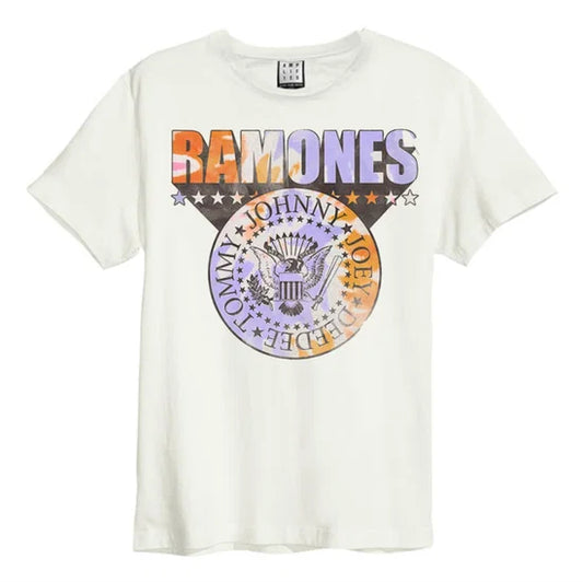Ramones - Tie Dye Shield Amplified Vintage White Medium T Shirt