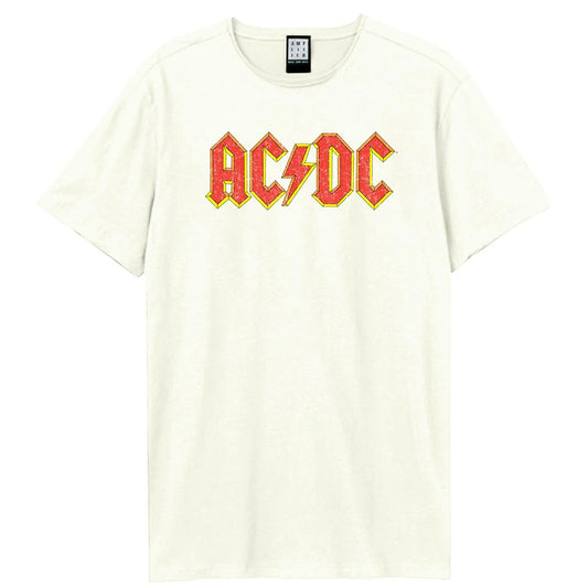 AC/DC Logo Amplified Vintage White Small T Shirt
