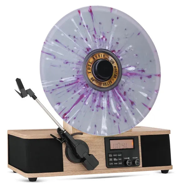 WRAP Vertical Record Player With Bluetooth IN/OUT. FM Radio. And Built-In Album Cover Holder