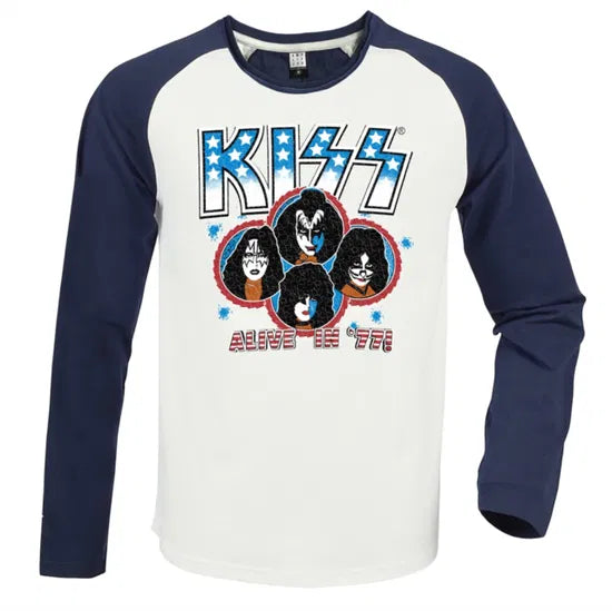 Kiss Alive In 77 Vintage White / Navy Large Baseball Jersey