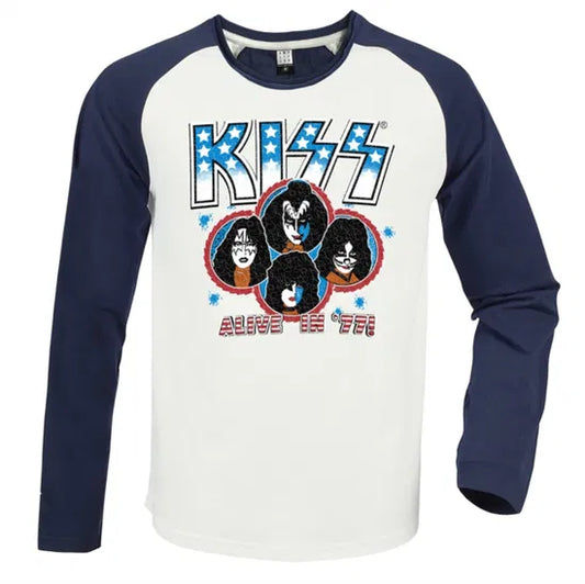 Kiss Alive In 77 Vintage White / Navy Large Baseball Jersey
