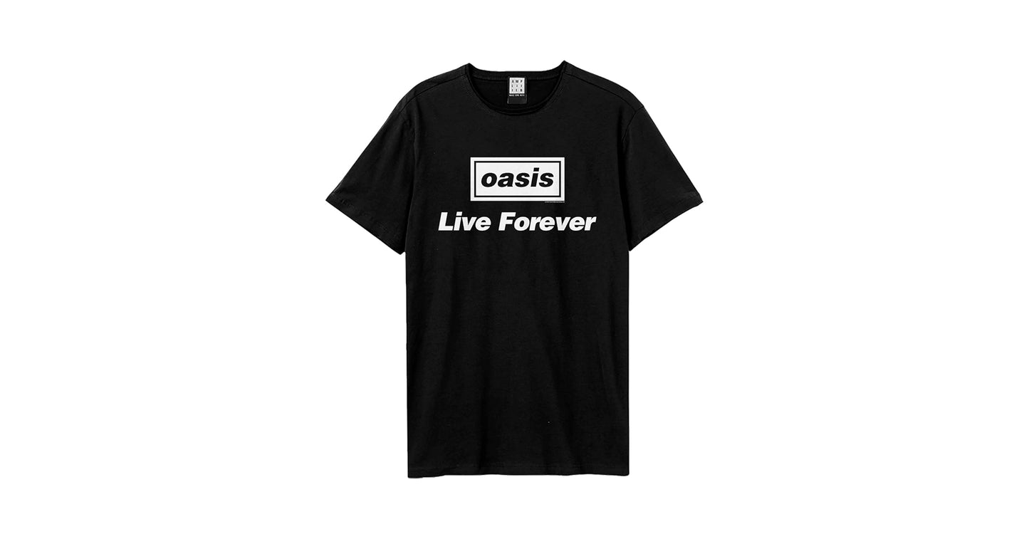 Oasis Live Forever Title Amplified Vintage Charcoal Large T Shirt