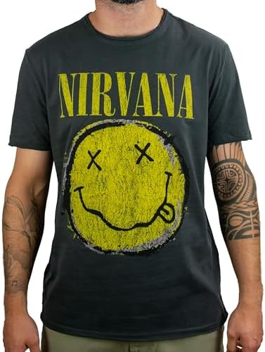 Nirvana Worn Out Smiley Amplified Vintage Charcoal Medium T Shirt