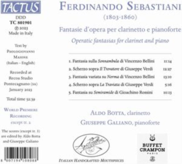 Ferdinando Sebastiani: Fantasie D'opera Per Clarinetto E...