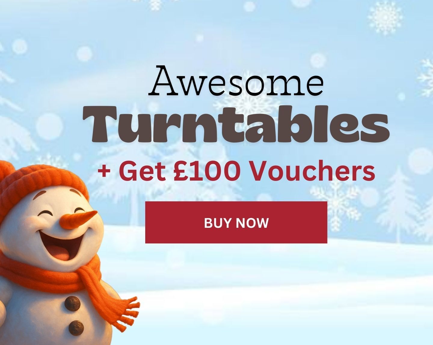 Winter banner featuring turntables and £100 voucher deal – Vinyl Castle Christmas promotion