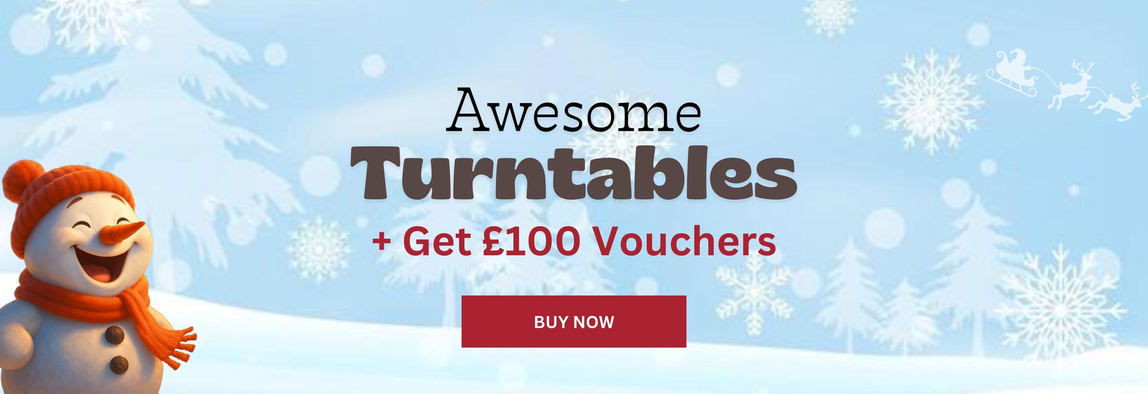 Winter banner featuring turntables and £100 voucher deal – Vinyl Castle Christmas promotion