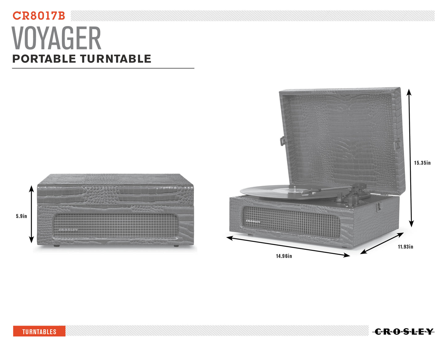 Voyager Portable Turntable (Grey) - Now With Bluetooth Out