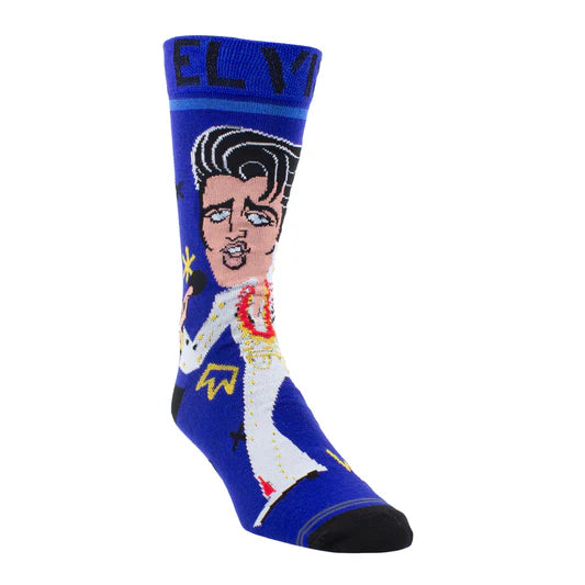 Elvis Cartoon Crew Blue Socks (One Size)