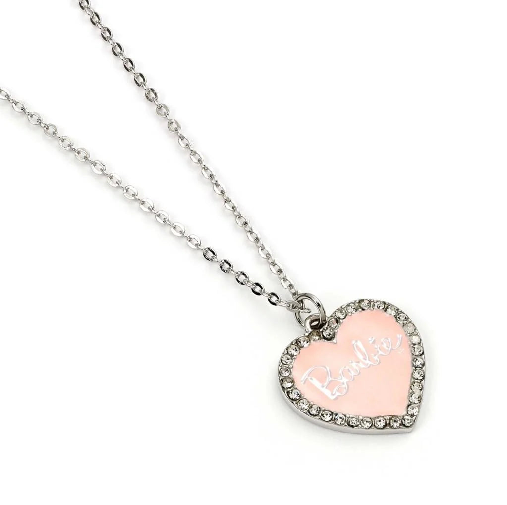 Barbie Pink Enamel Heart Pendant Necklace With Crystal