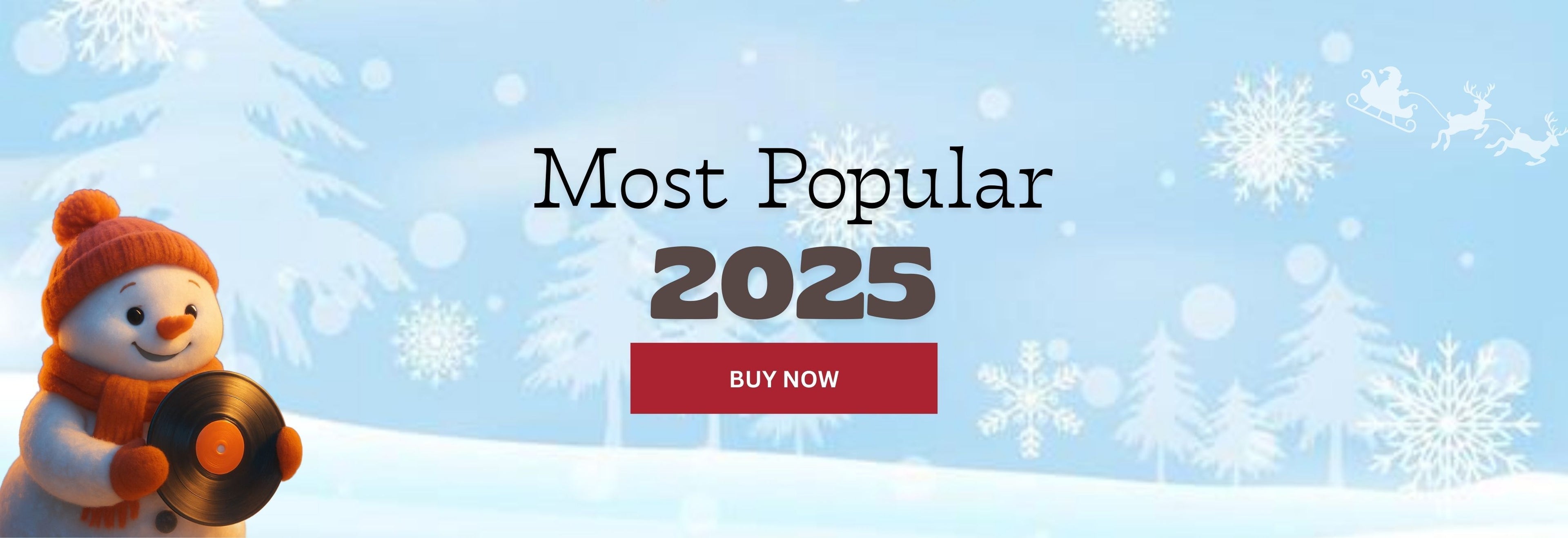 Festive banner with snowman holding vinyl record – Vinyl Castle’s top picks for 2025