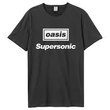 Oasis Supersonic Title Amplified Vintage Charcoal Large T Shirt