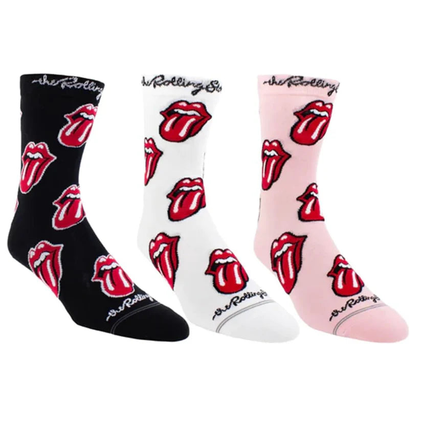 Rolling Stones Womens Assorted Crew Socks 3 Pack (One Size)