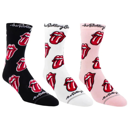 Rolling Stones Womens Assorted Crew Socks 3 Pack (One Size)