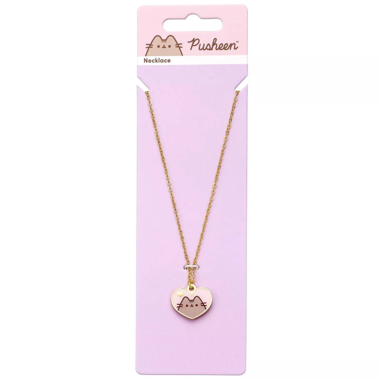 Pusheen The Cat Pink Enamel And Gold Heart Necklace