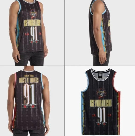 Gun N Roses Dust N Bones Black Basketball Jersey Small