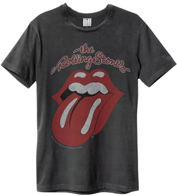 Rolling Stones Vintage Tongue Amplified Vintage Charcoal Small T Shirt