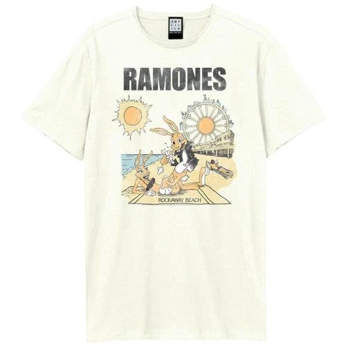 Ramones Rockaway Beach Amplified Vintage White Small T Shirt